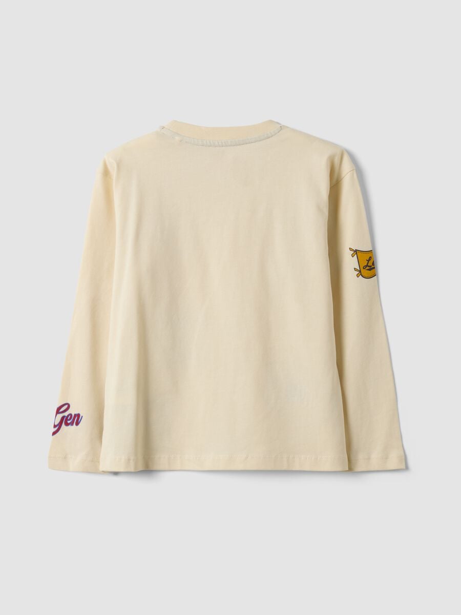 Beige pure cotton crew-neck college-print T-shirt for boys_1
