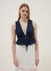 Blue sleeveless denim blouse in pure cotton, slim fit with tie fastening_2
