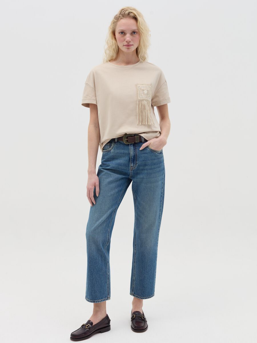 Beige T-shirt with crochet detail_1