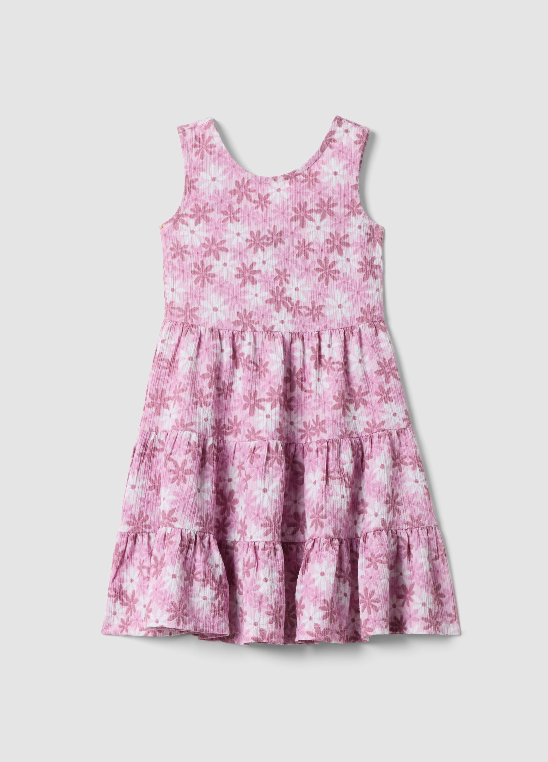 Pink sleeveless stretch dress with floral print