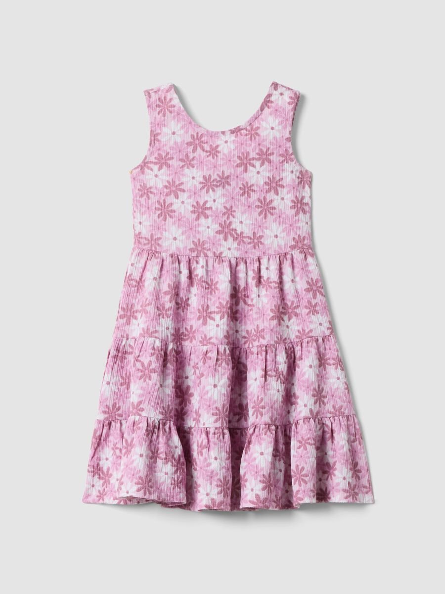 Abito rosa smanicato in tessuto elasticizzato con stampa floreale_0