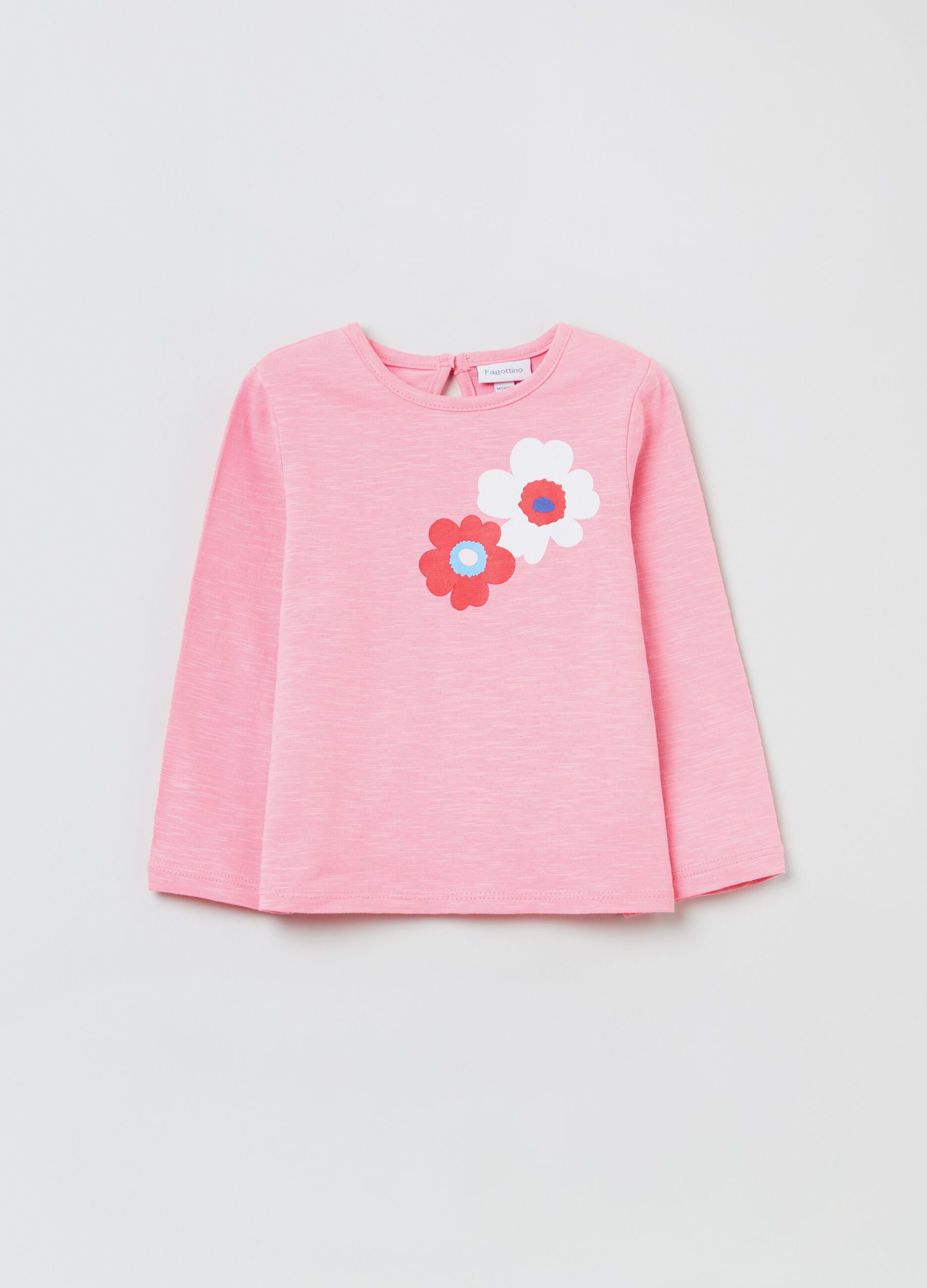 Slub cotton T-shirt with flowers print