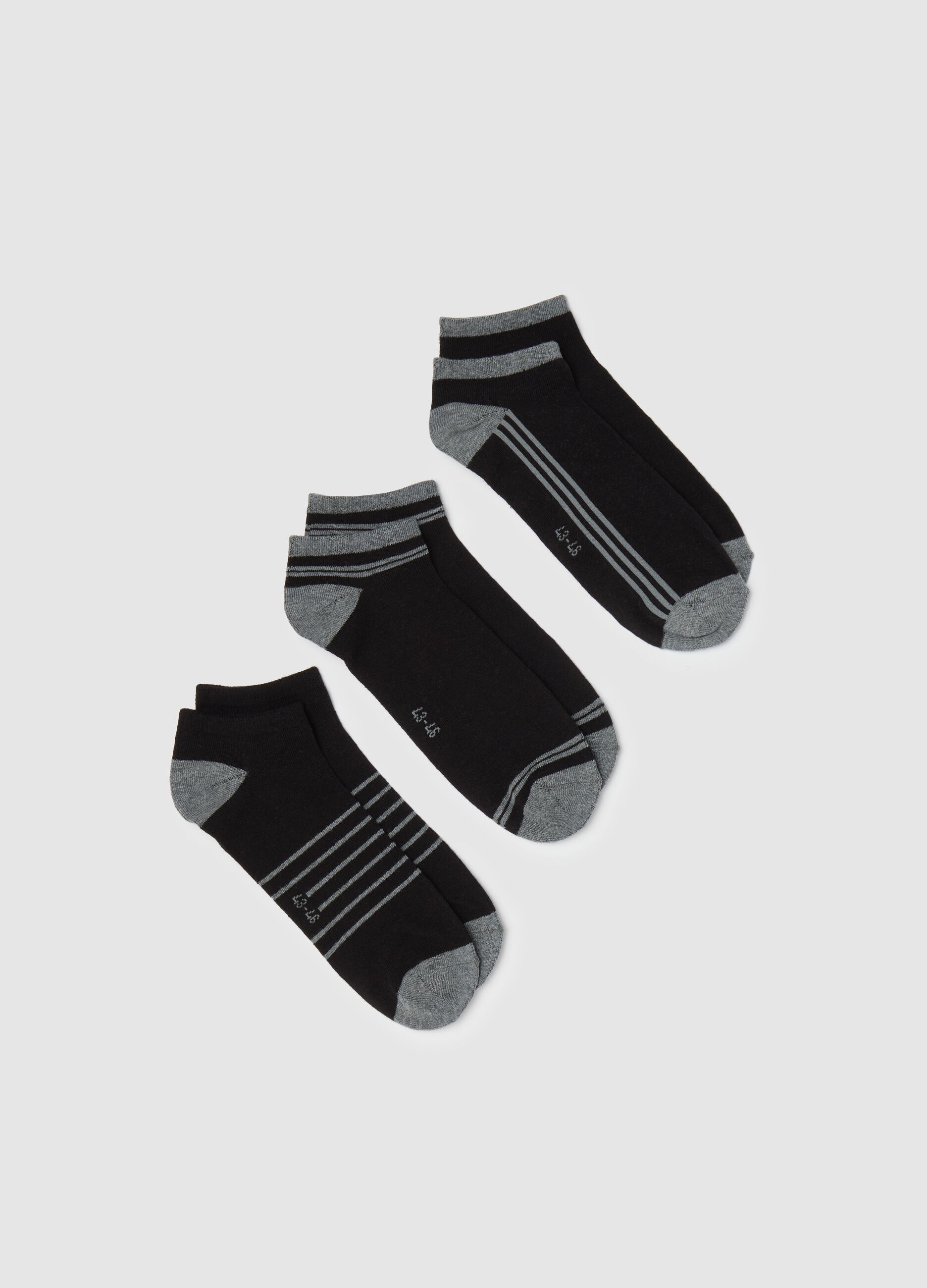 Three-pair pack black sports socks with striped details