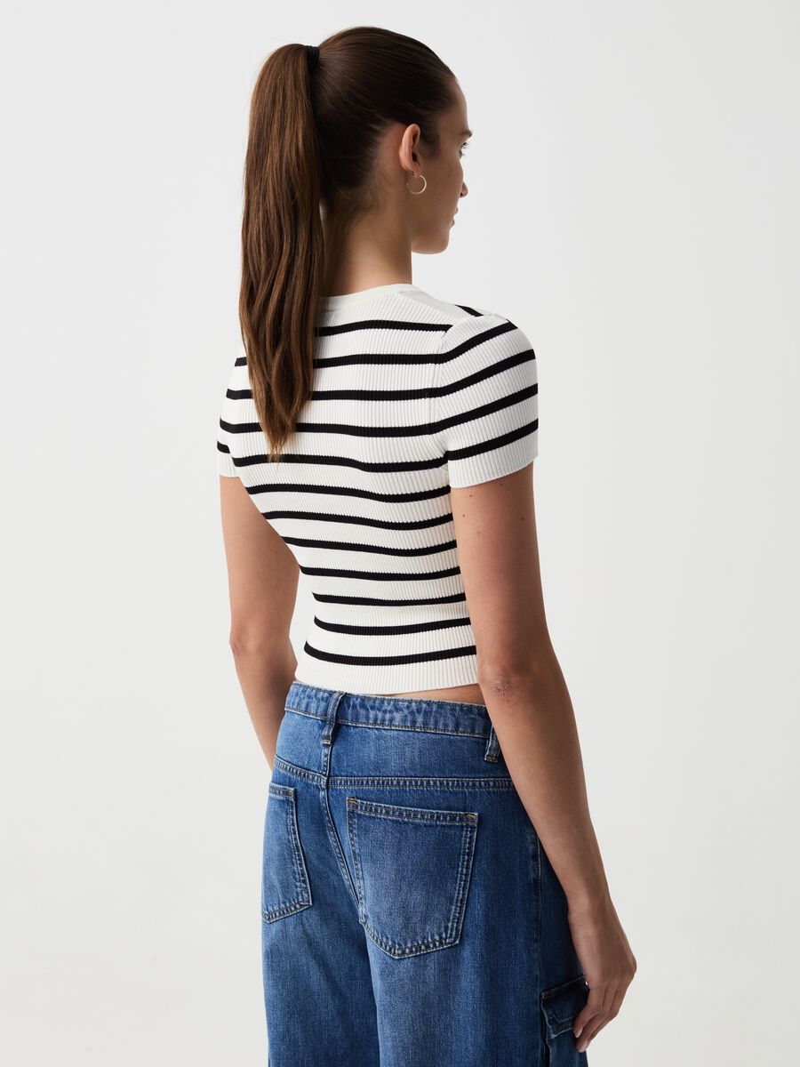 Ribbed crop T-shirt with striped pattern_2