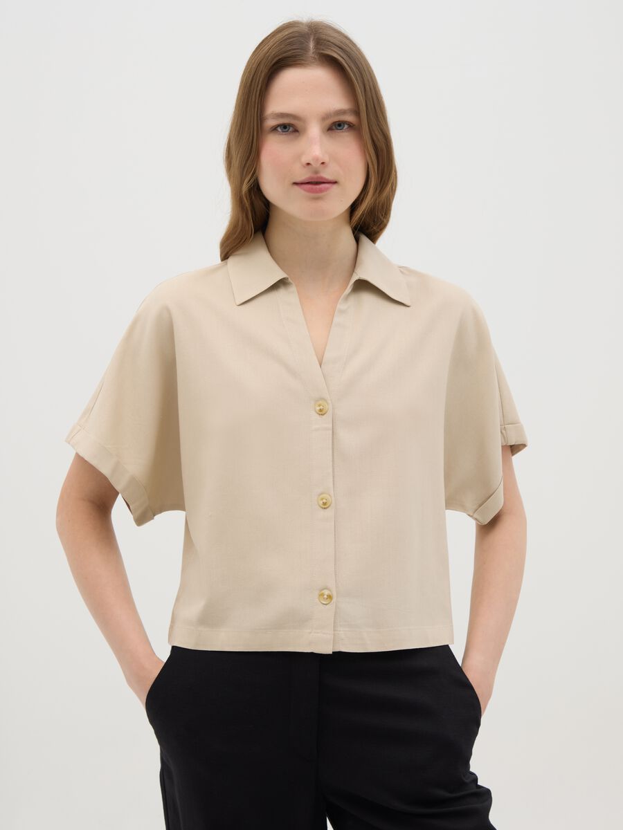 Women's beige viscose blend regular fit shirt_0