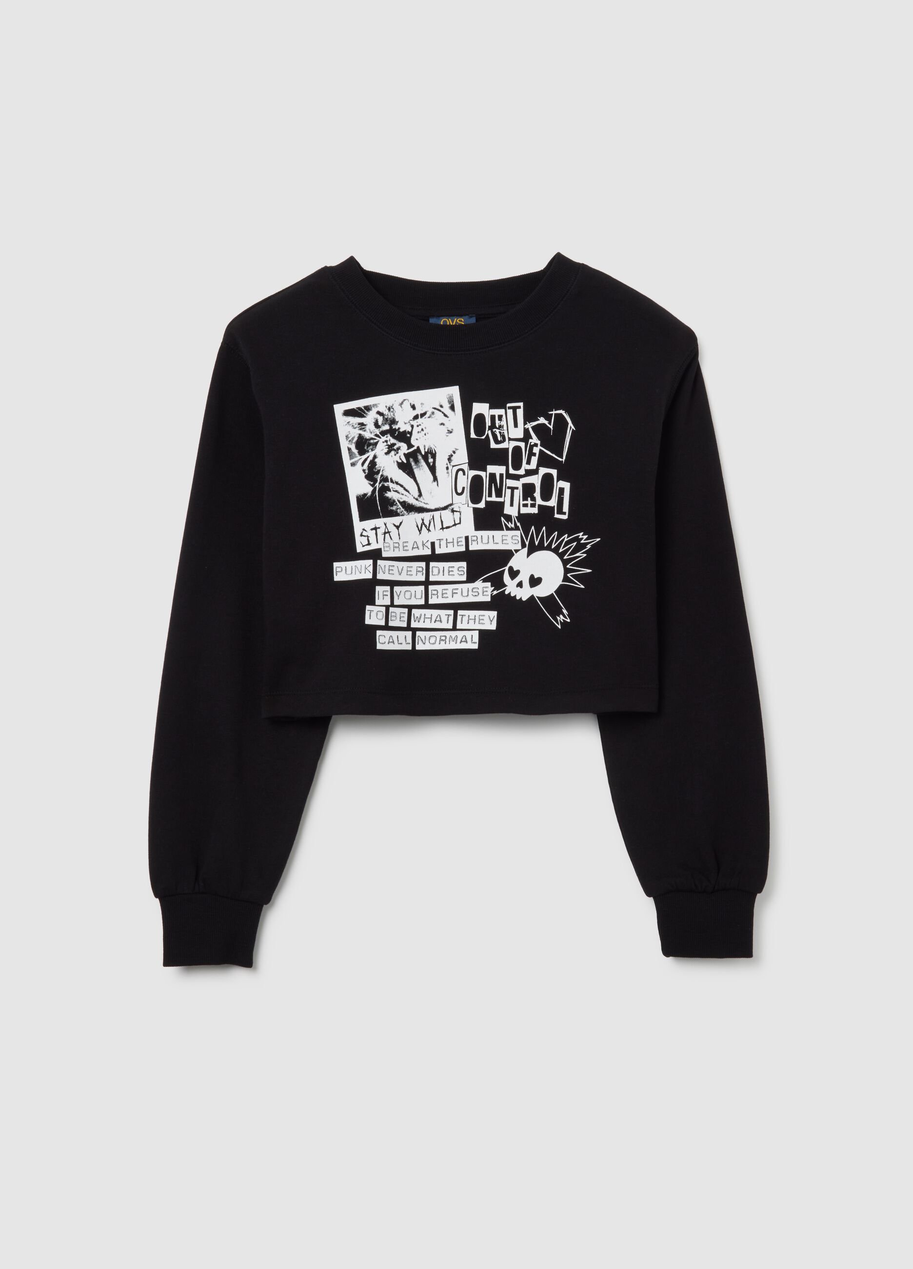Felpa da ragazze in puro cotone nero relaxed fit