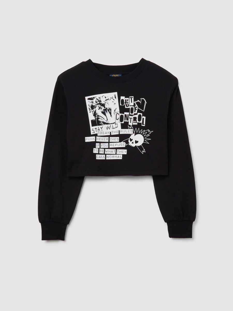 Felpa da ragazze in puro cotone nero relaxed fit_0