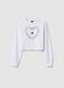 Girl's white pure cotton sweatshirt regular fit with embroidered heart_0