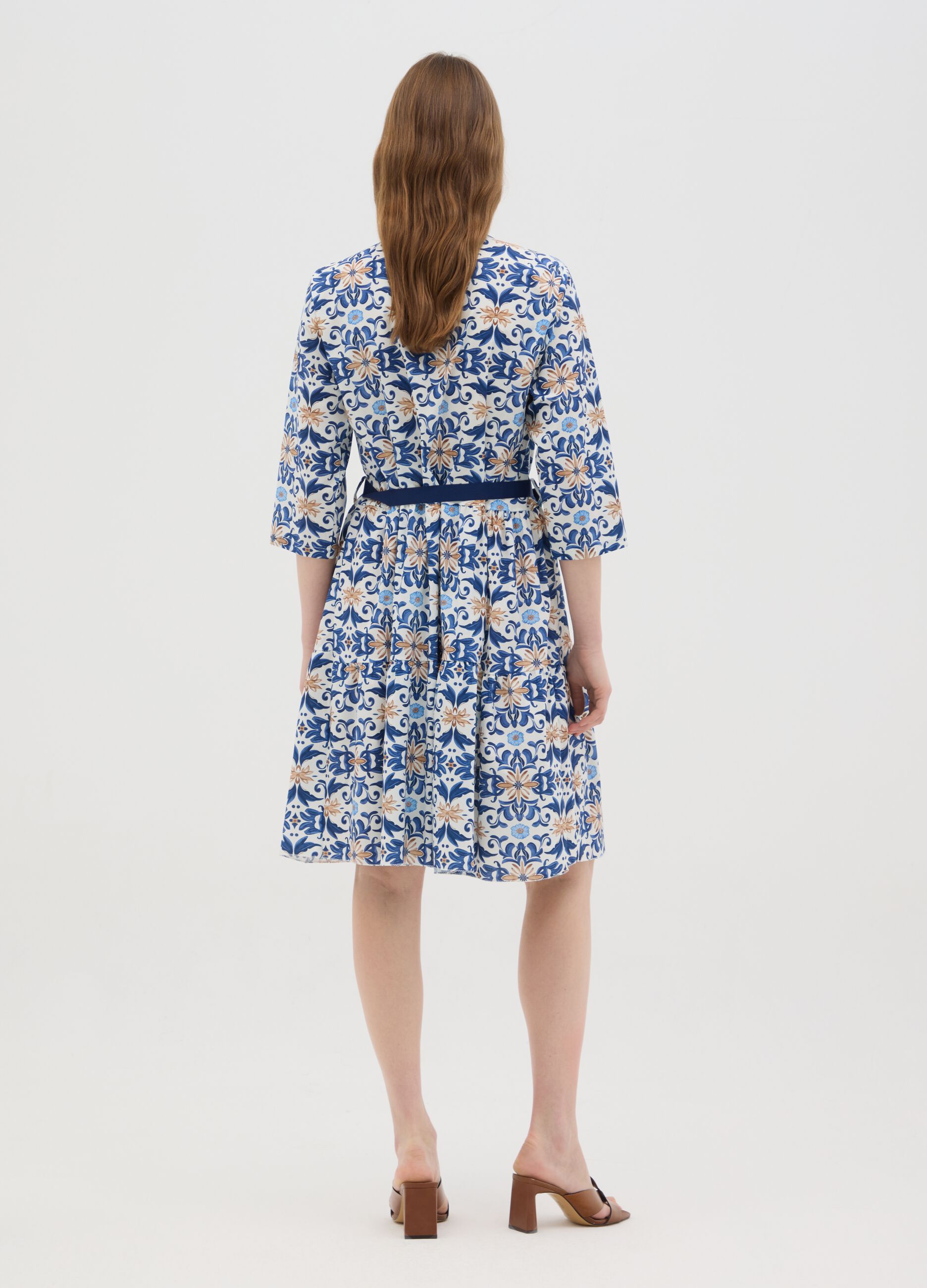Women's midi dress in multicolor stretch cotton, regular fit