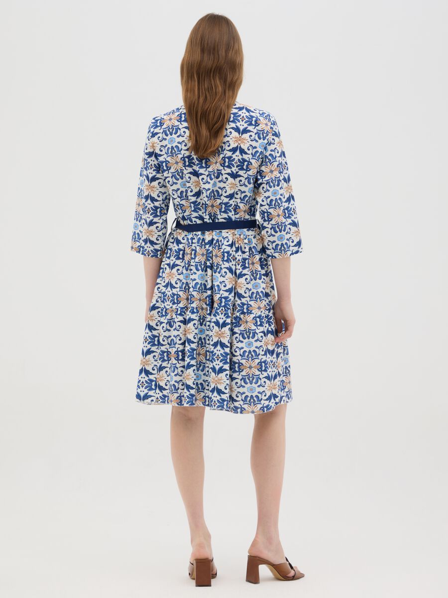 Women's midi dress in multicolor stretch cotton, regular fit_2