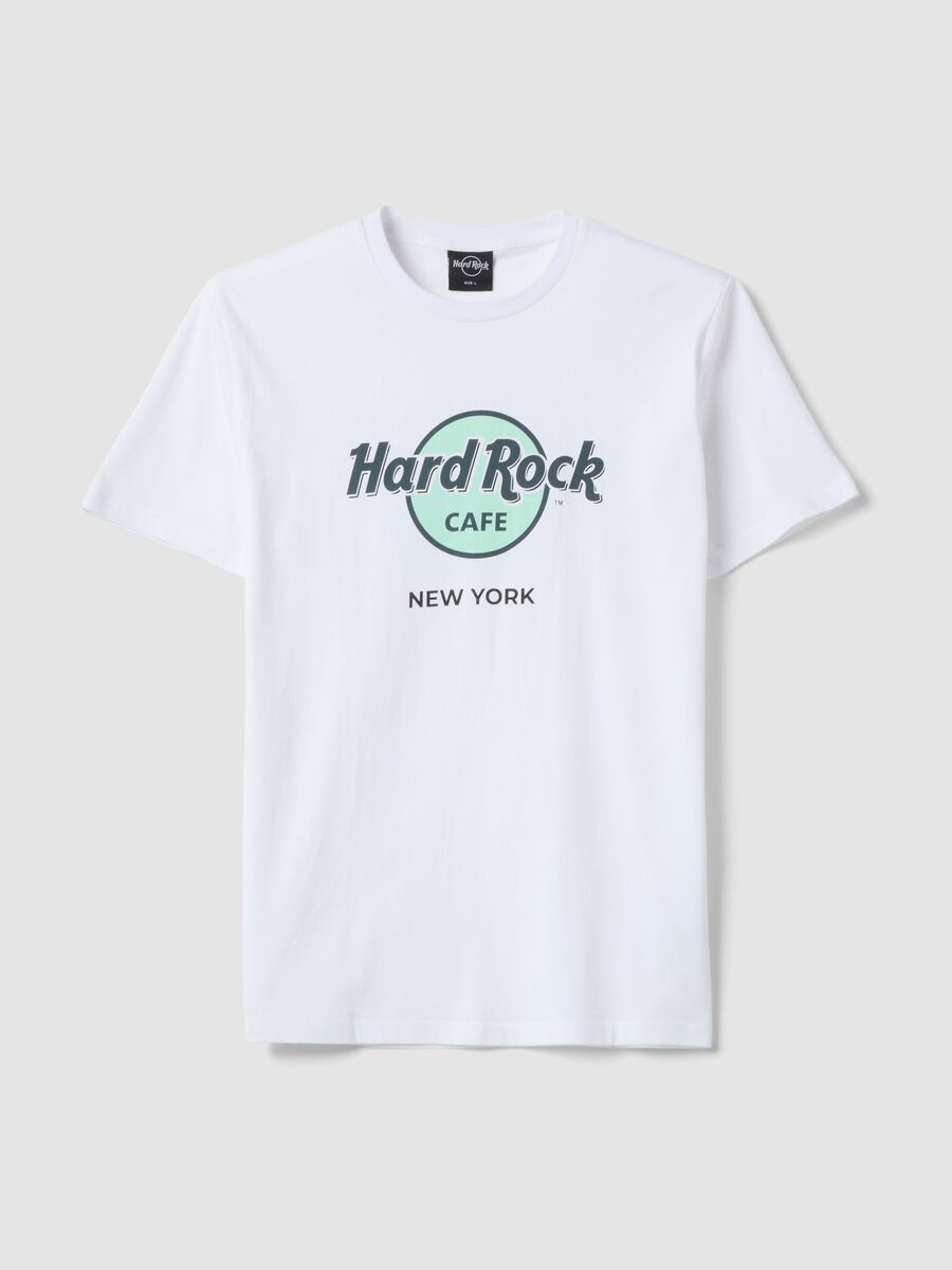 T-shirt bianca con stampa Hard Rock Cafe in puro cotone regular fit_0