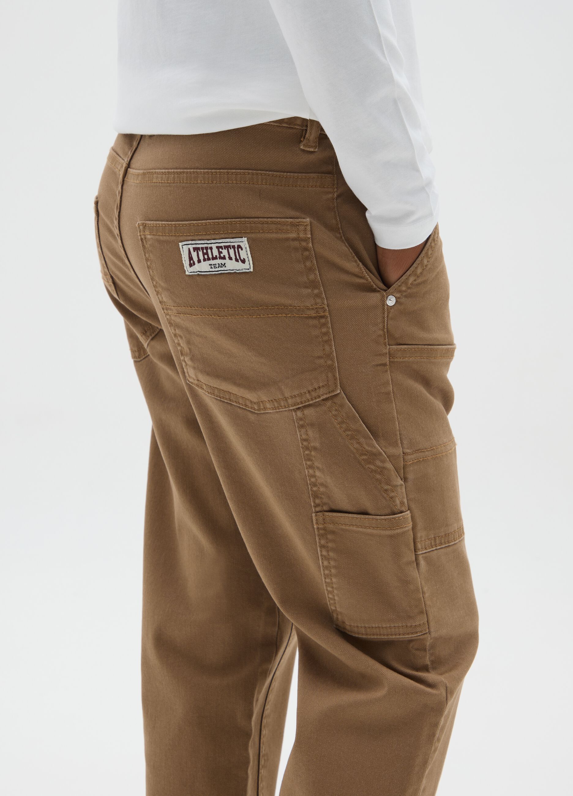 Boys' brown stretch cotton relaxed fit trousers
