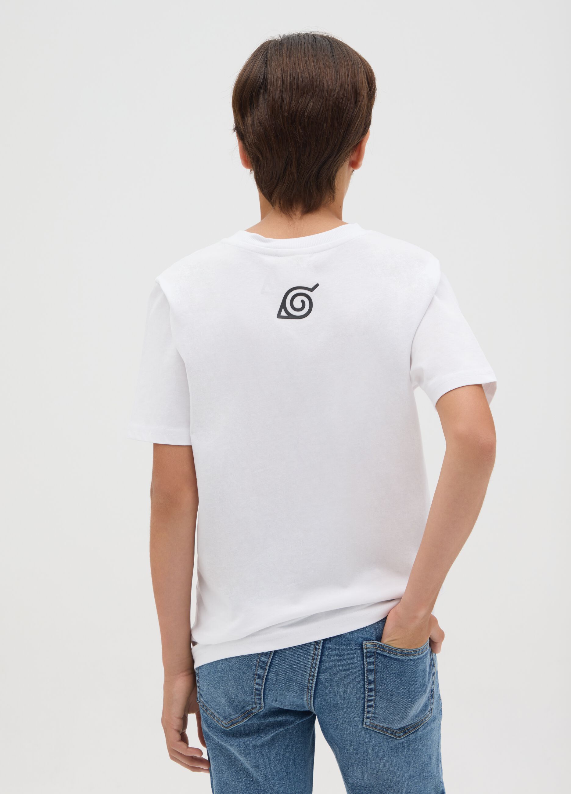 Boys’ oversized white T-shirt in 100% cotton with Naruto print