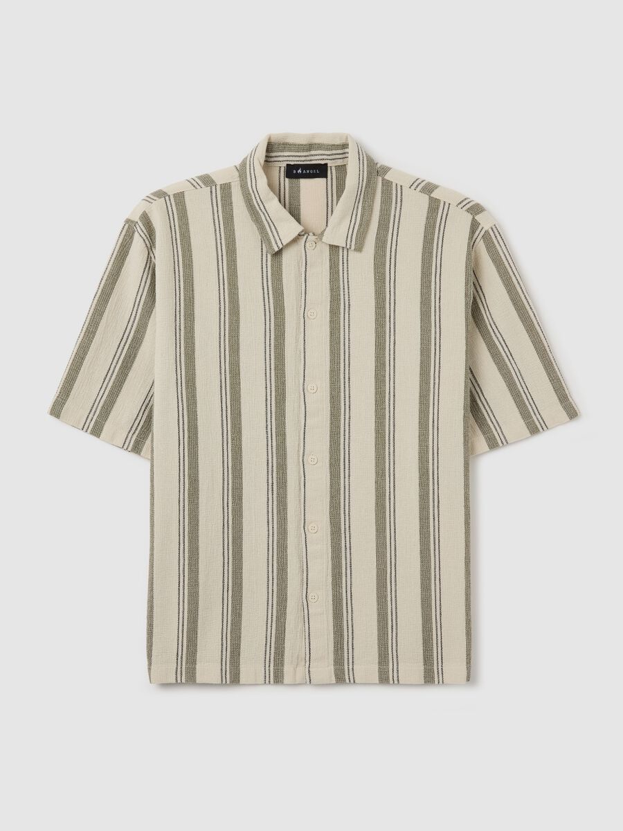 Oversized shirt with grey and beige stripes in cotton_4