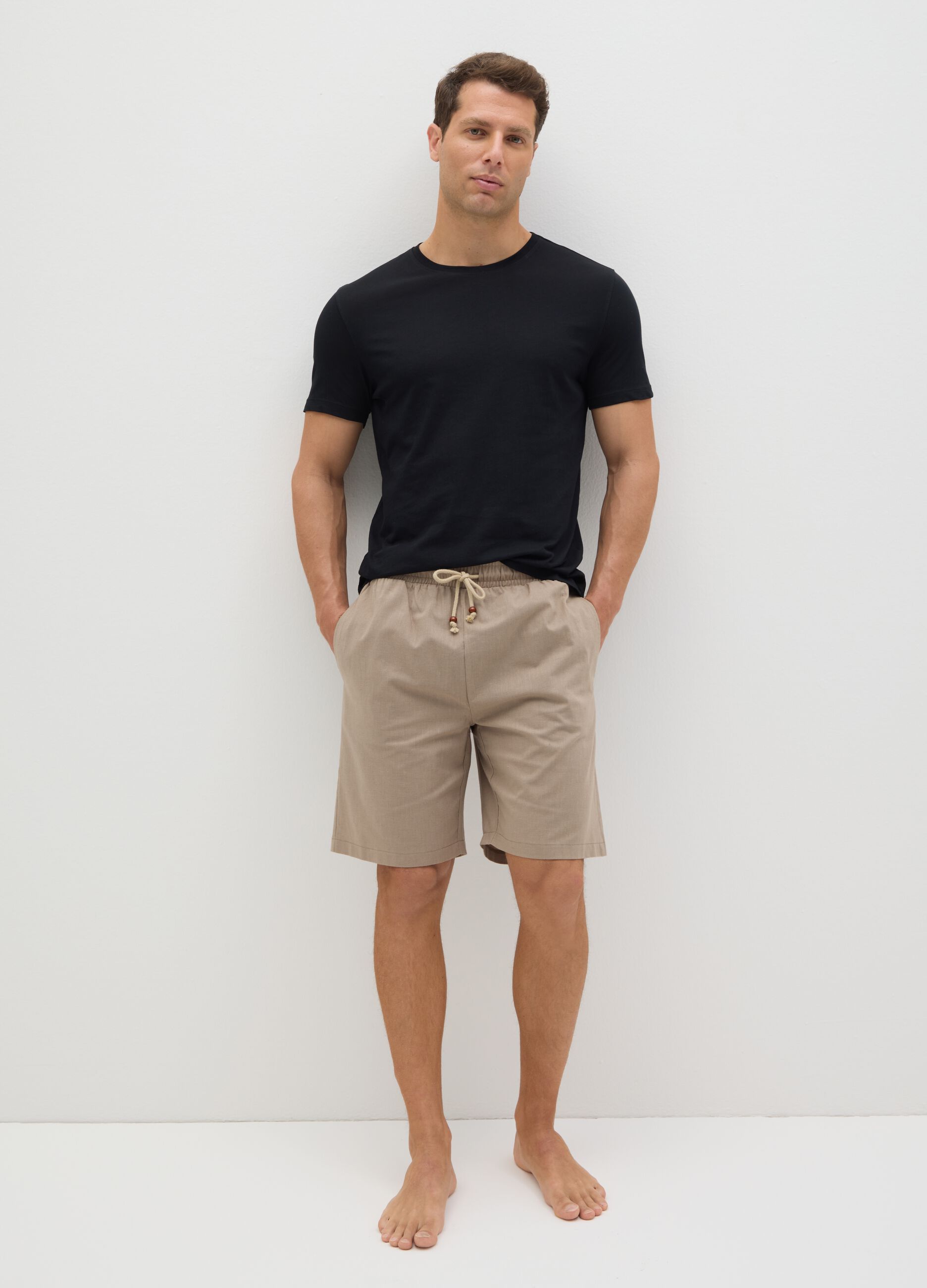 Beige pyjama shorts in cotton and linen