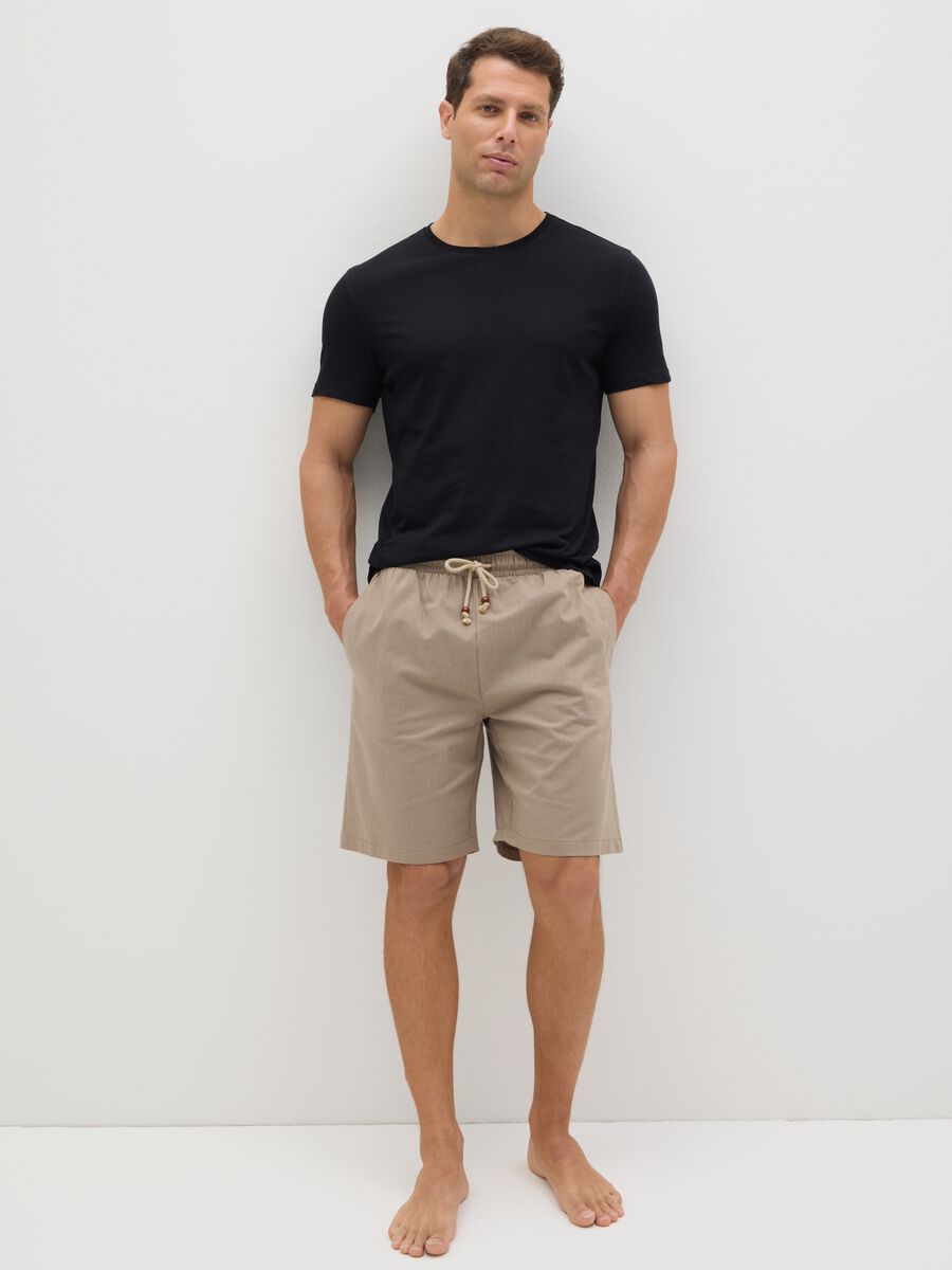 Beige pyjama shorts in cotton and linen_0
