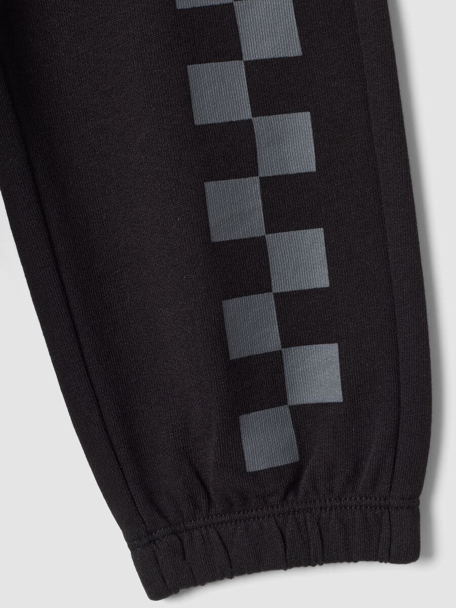 Pantaloni jogger neri in puro cotone con stampa a scacchi_3