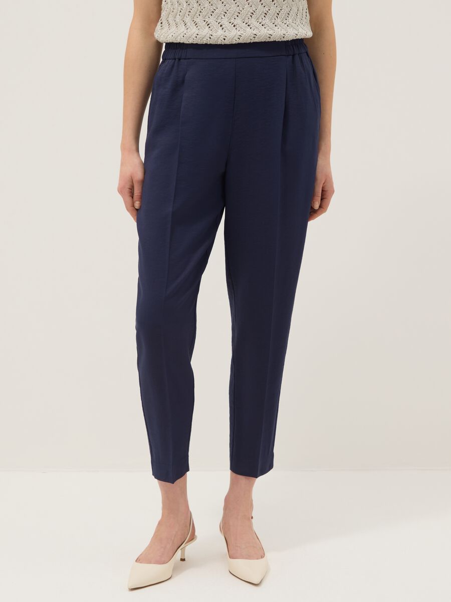 Blue regular fit viscose blend trousers_1