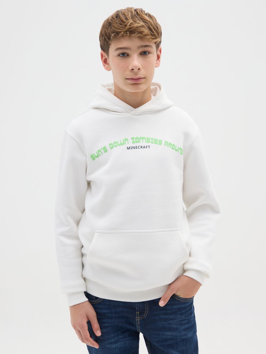 Felpa da bambino in misto cotone bianca regular fit con stampa Minecraft_0