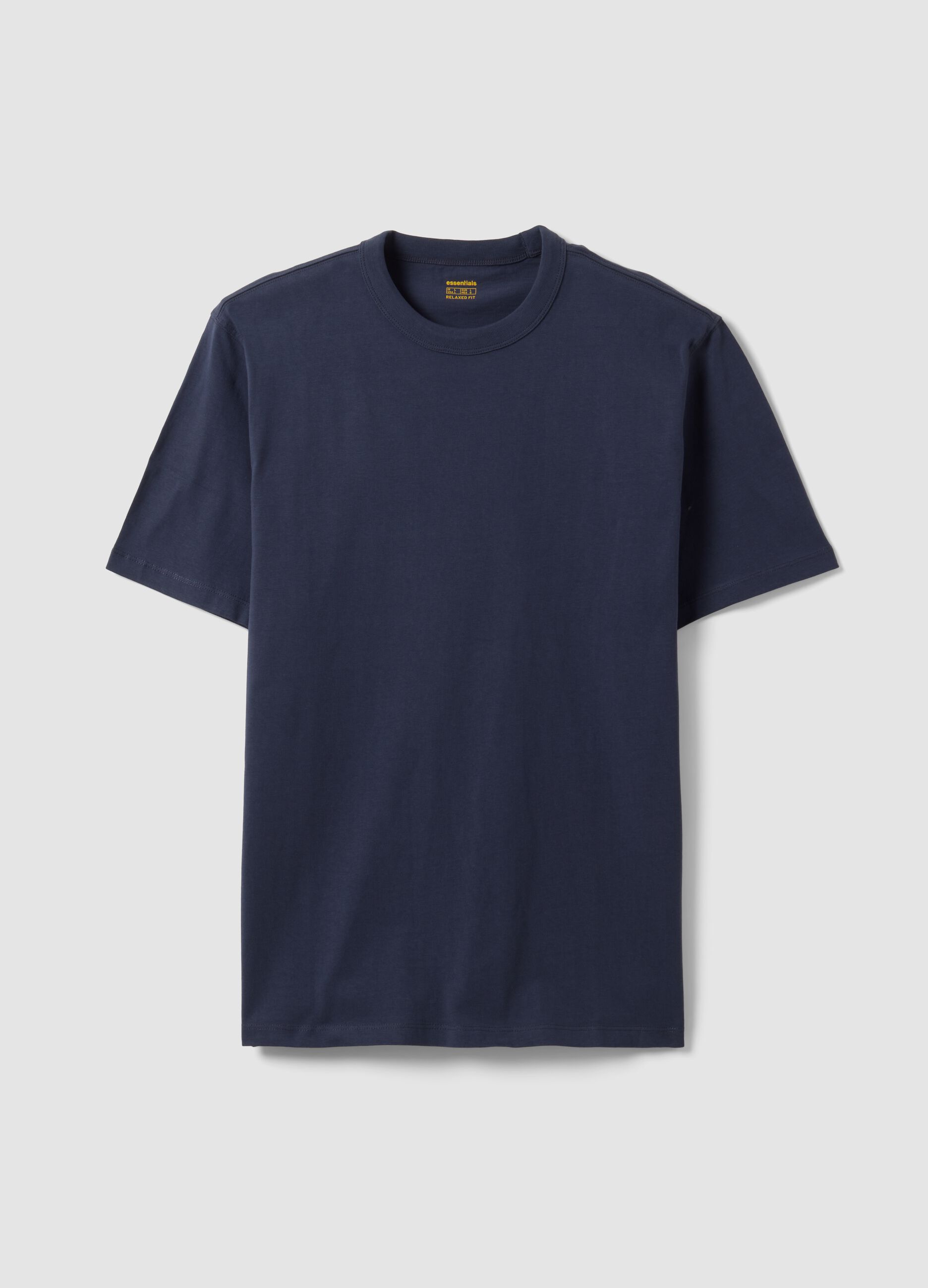 Blue pure cotton crew-neck T-shirt, relaxed fit