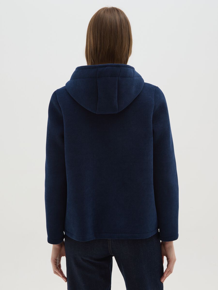 Blue corded fabric jacket with hood_2