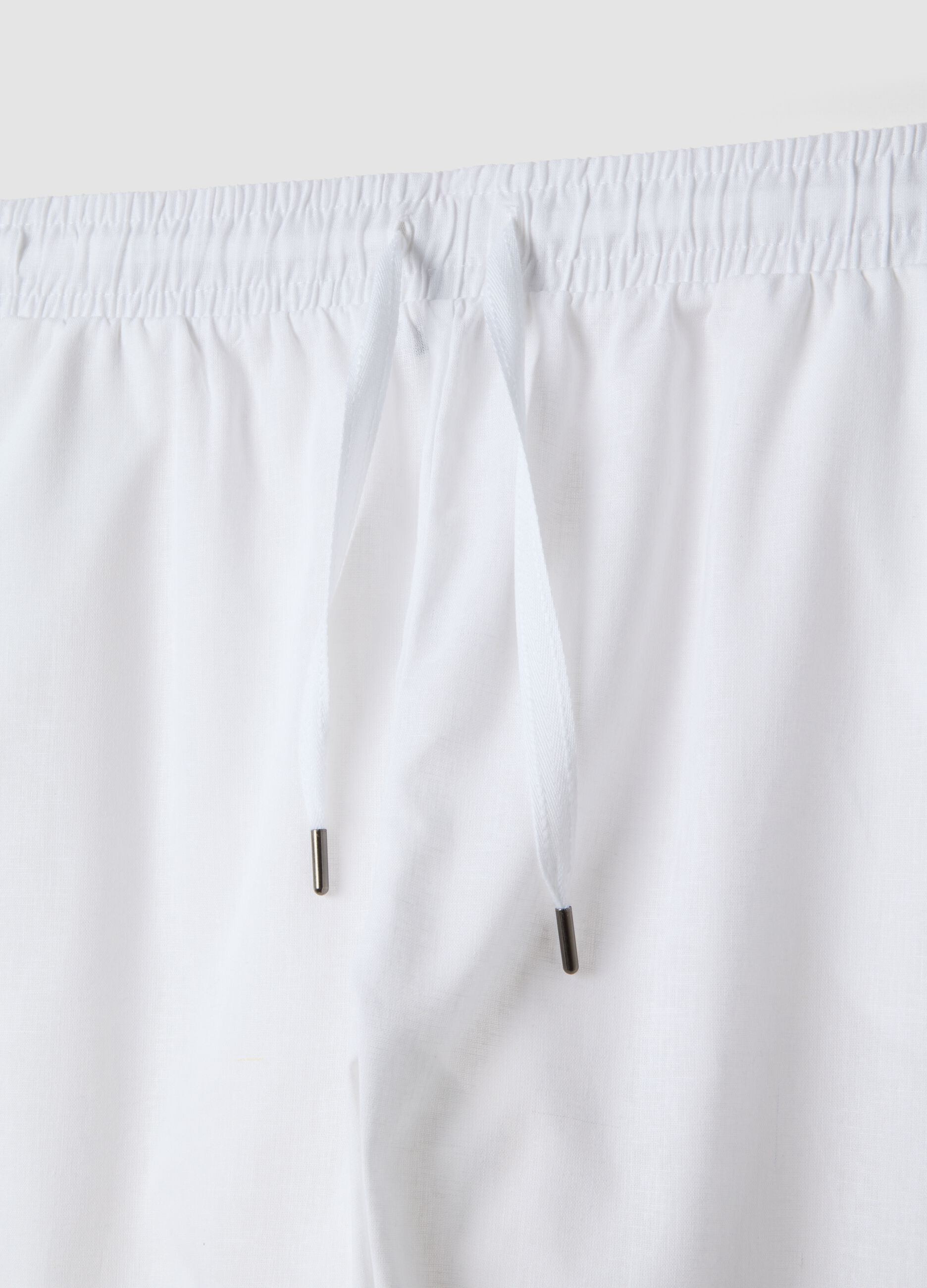 White cotton-linen blend pyjama trousers with relaxed fit