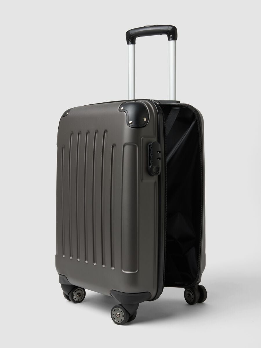 Grey hard-shell travel trolley suitcase with wheels_2