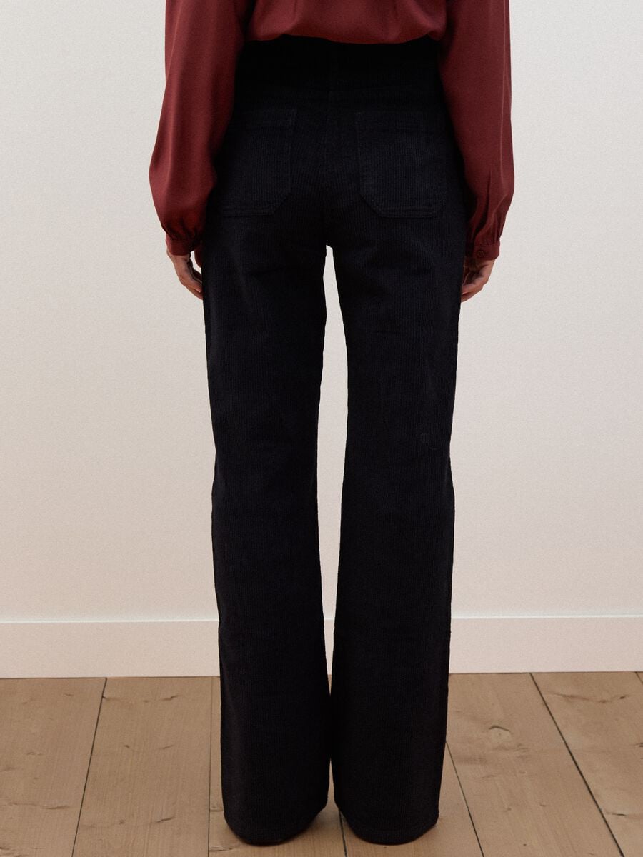 Black ribbed stretch-cotton flared trousers_3