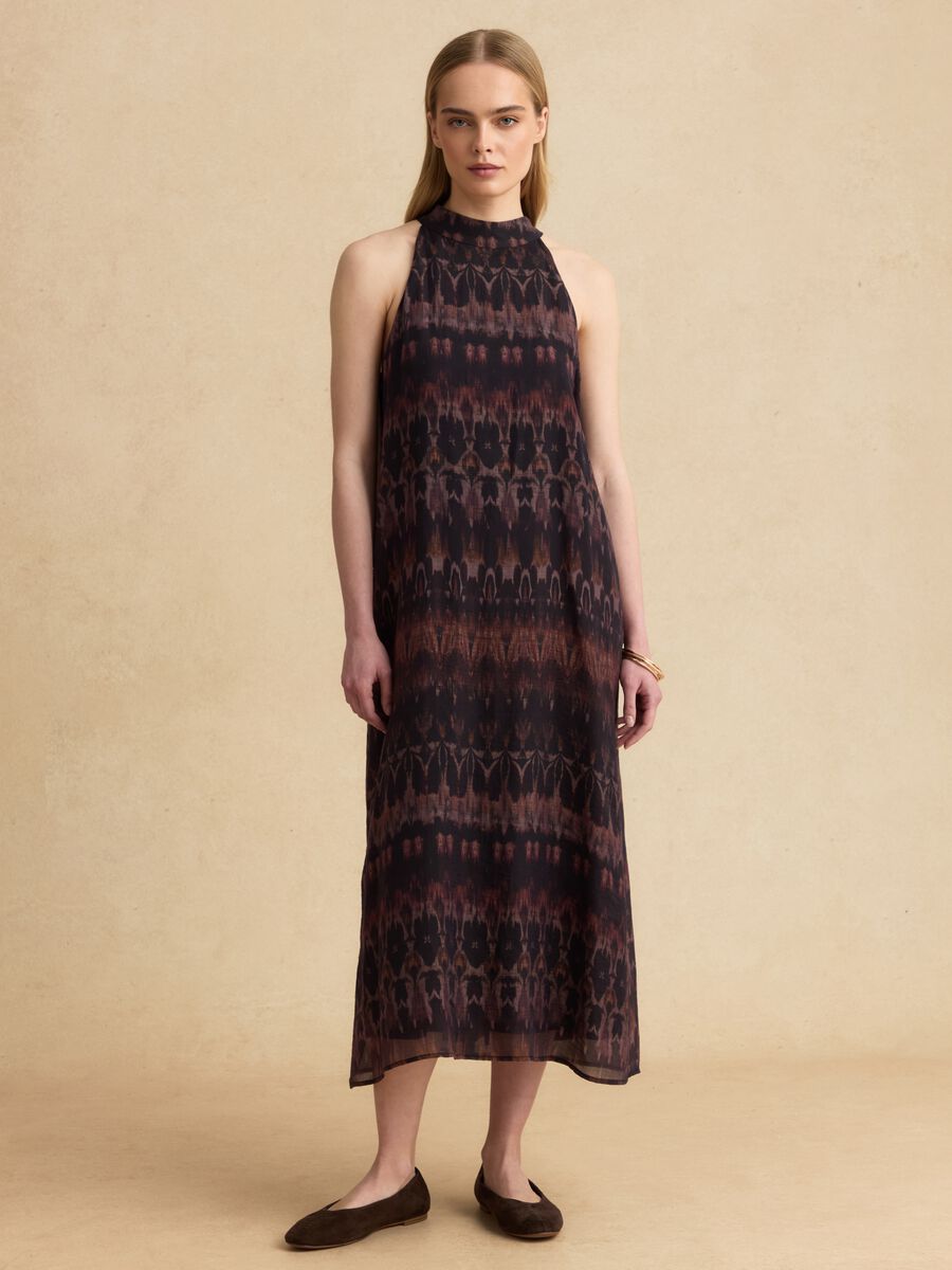 Abito maxi nero e marrone in misto lyocell regular fit con fantasia_1