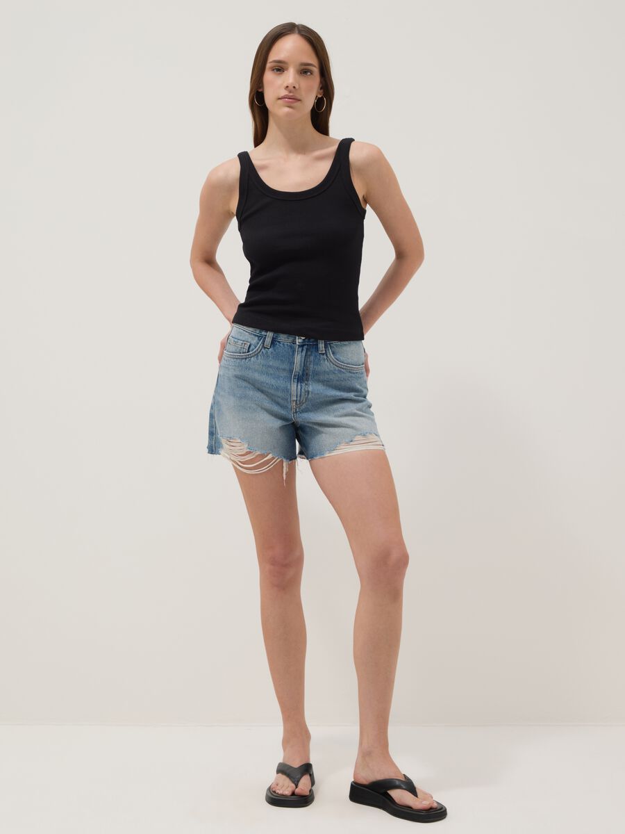 Shorts in denim azzurro in puro cotone regular fit_0