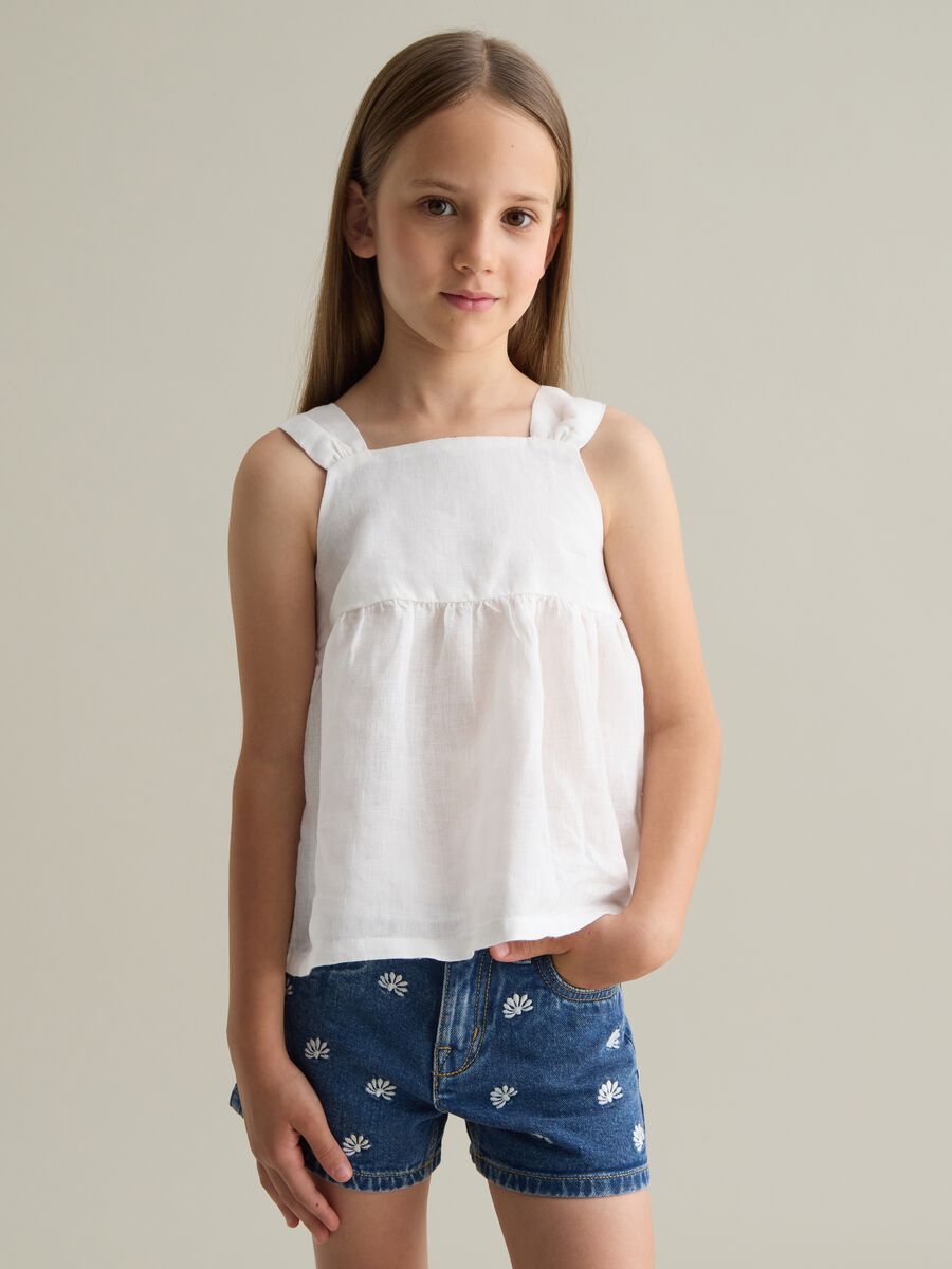 Girls' white linen top regular fit_0