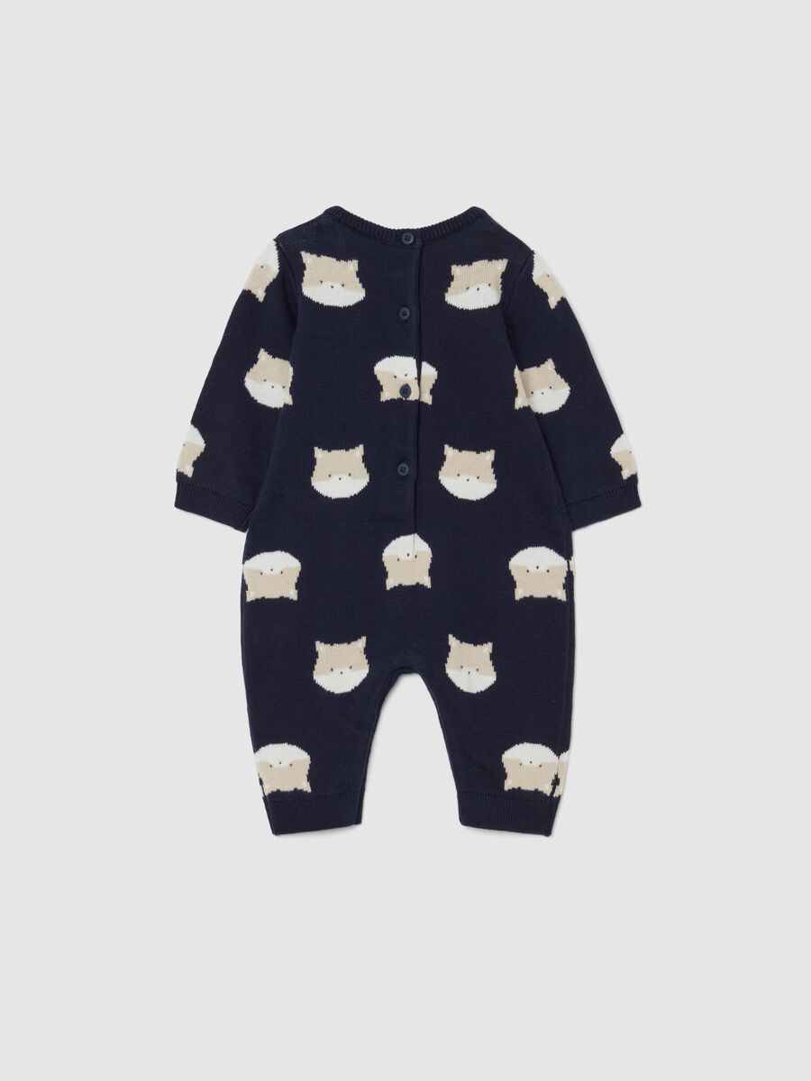 Multicolour newborn jumpsuit in pure cotton with prints and buttons_1