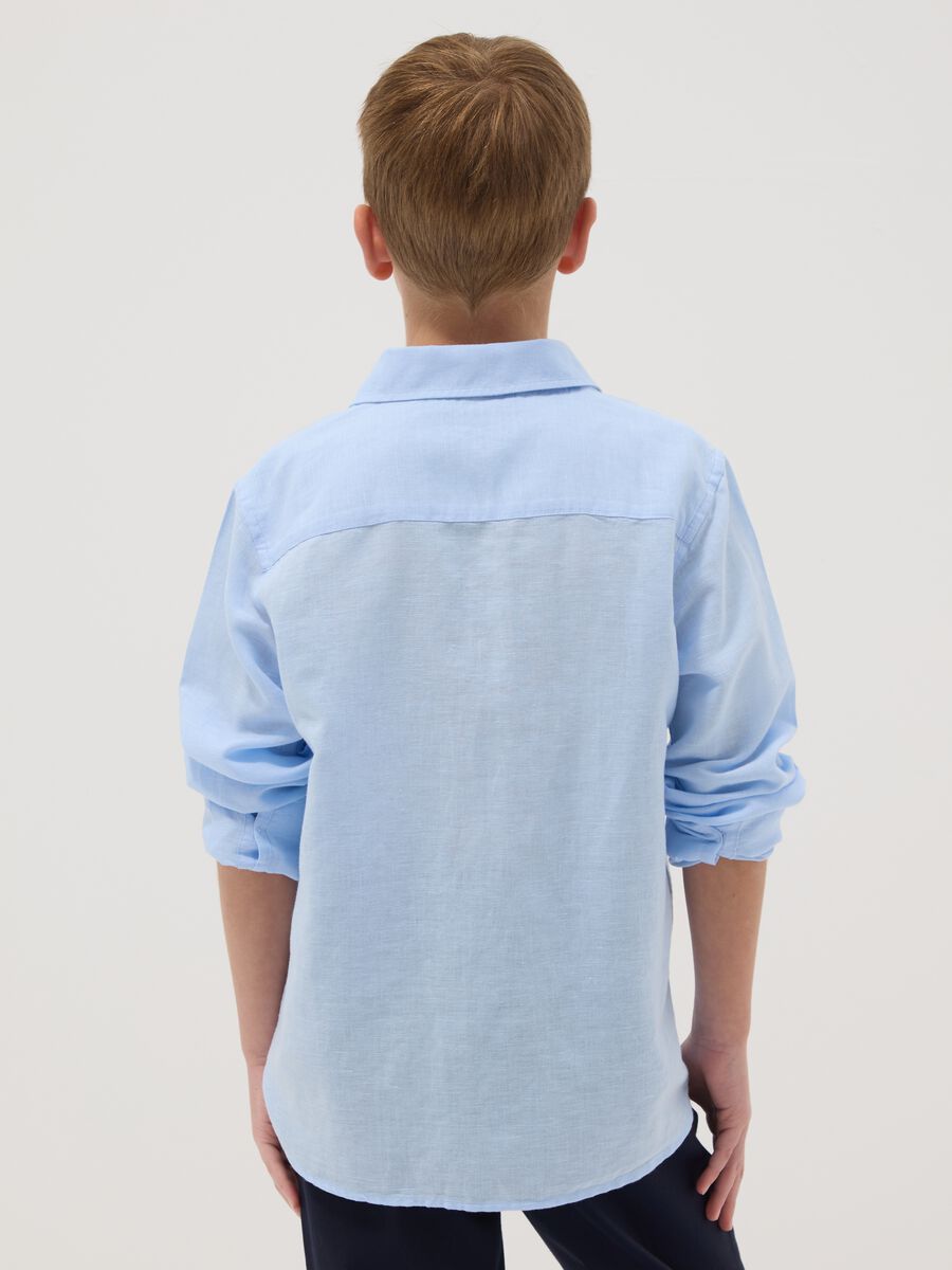 Boy's blue regular fit linen and cotton blend shirt_2