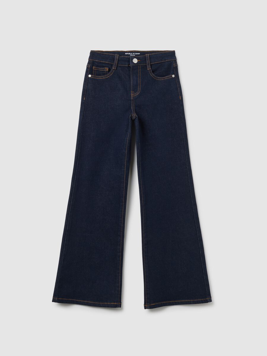 Girls' blue wide leg denim jeans_0