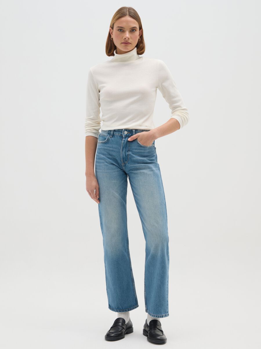 Dolcevita in misto cotone bianco regular fit_1