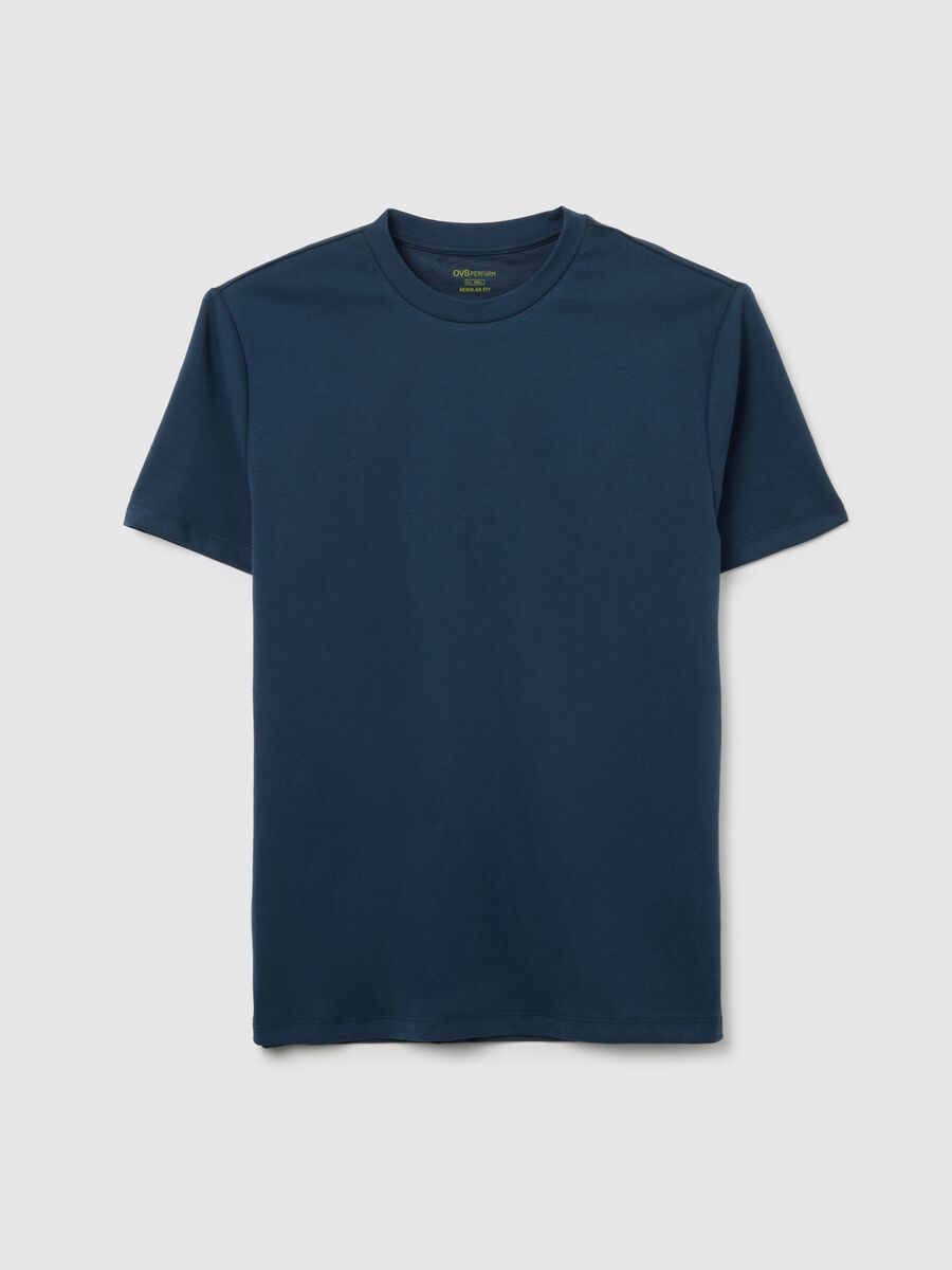 Blue Cotton Blend Regular Fit T-Shirt_4