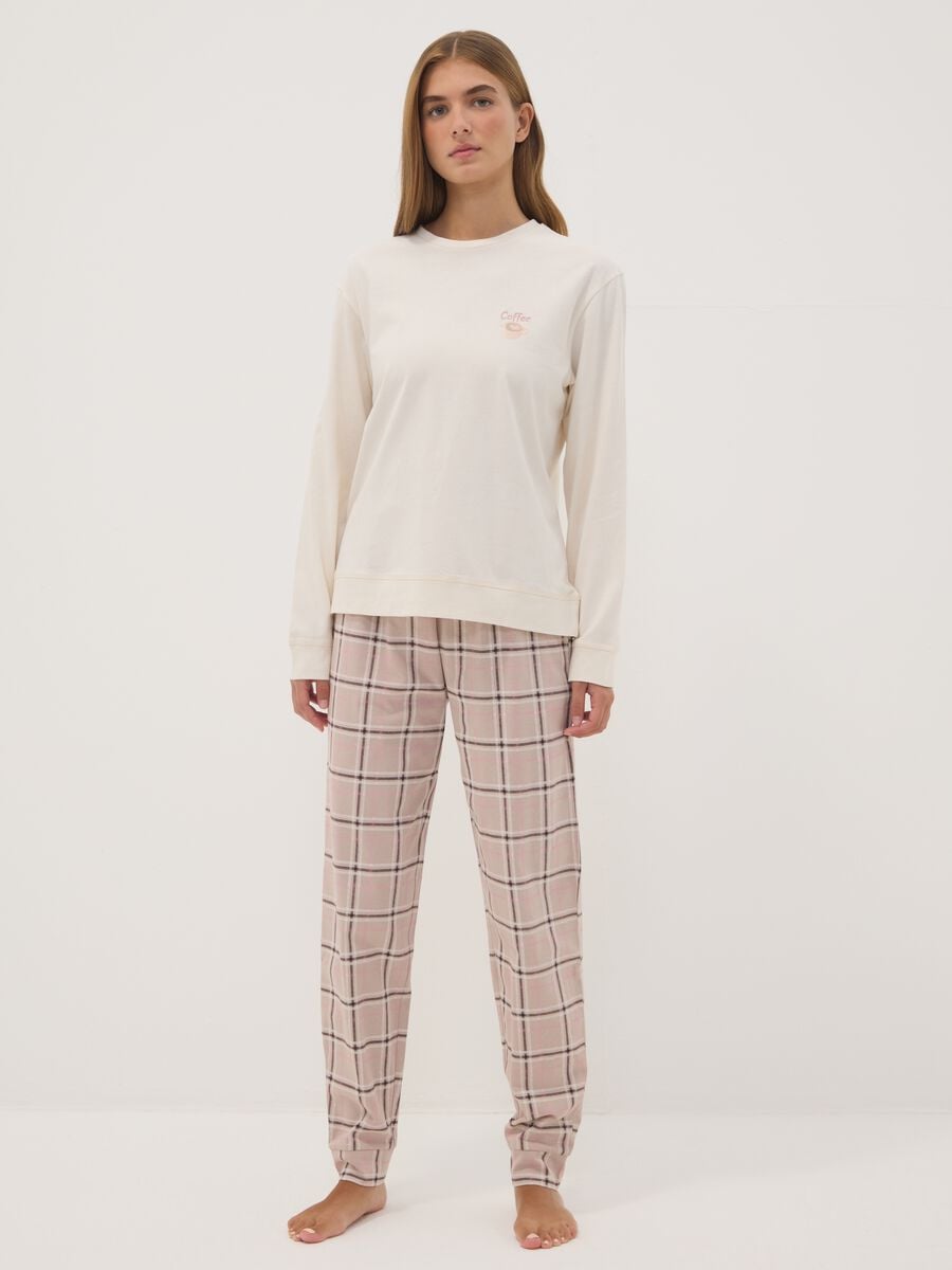 Beige pure organic cotton crew-neck pyjamas_0