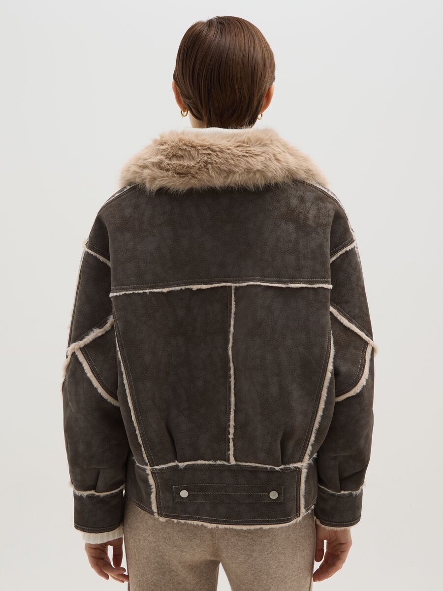 Brown regular fit jacket with shearling effect_3