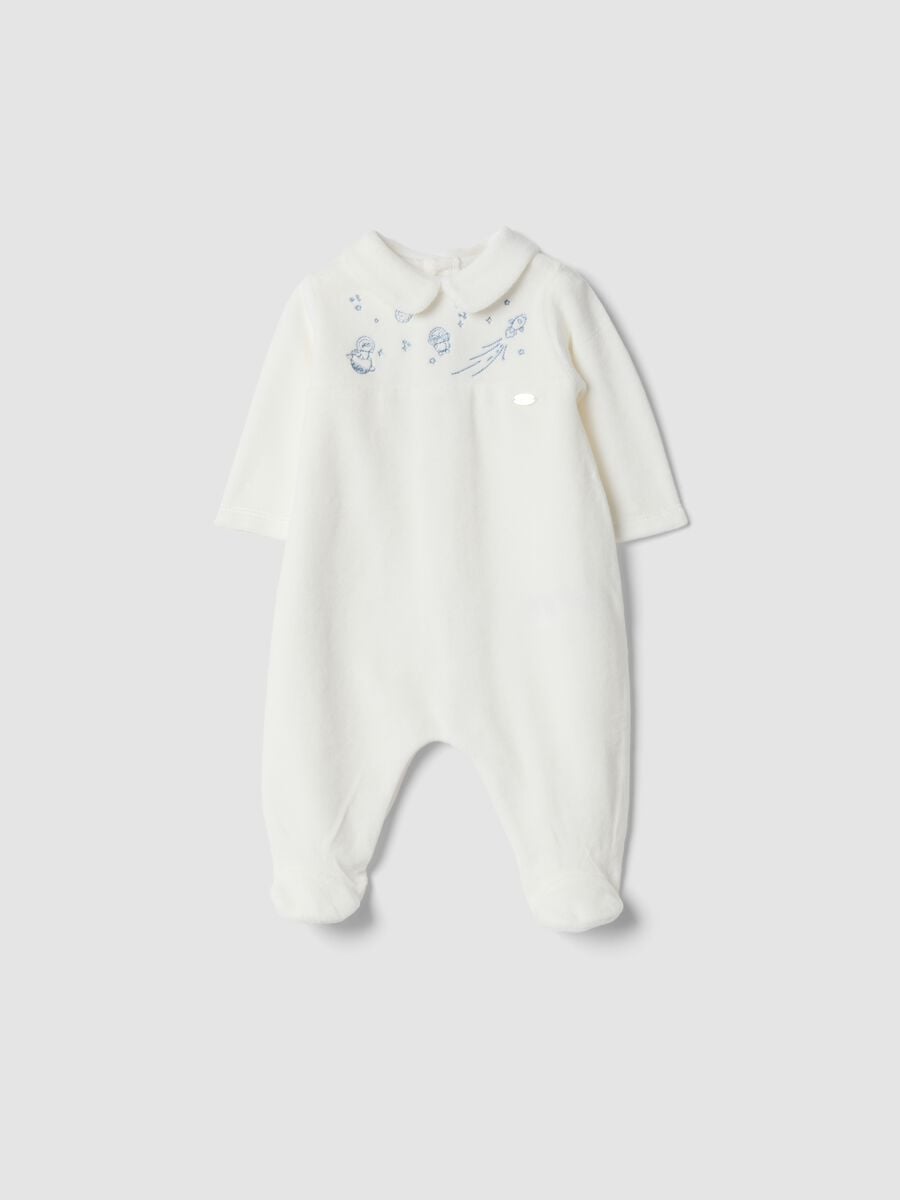 Tutina bianco sporco in misto cotone organico con colletto_0