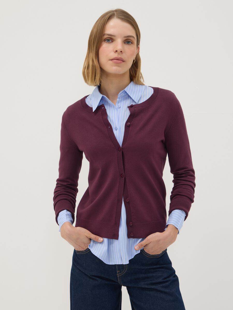 Purple viscose-blend crew-neck cardigan, regular fit_1