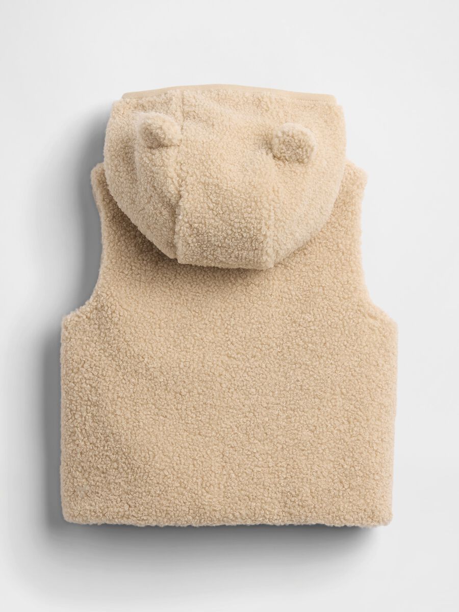 Beige sherpa fabric hooded gilet_1