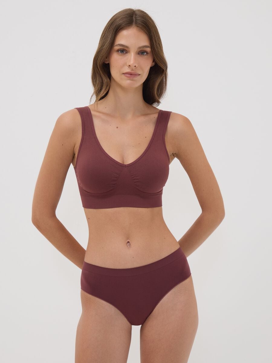 Reggiseno marrone in tessuto elasticizzato con imbottitura removibile_1