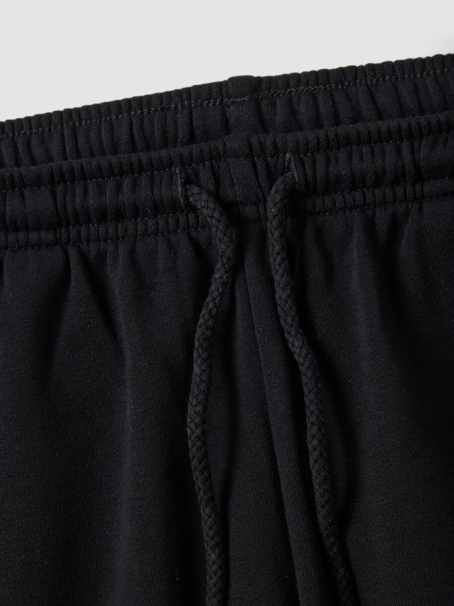 Shorts in misto cotone nero regular fit con coulisse_5