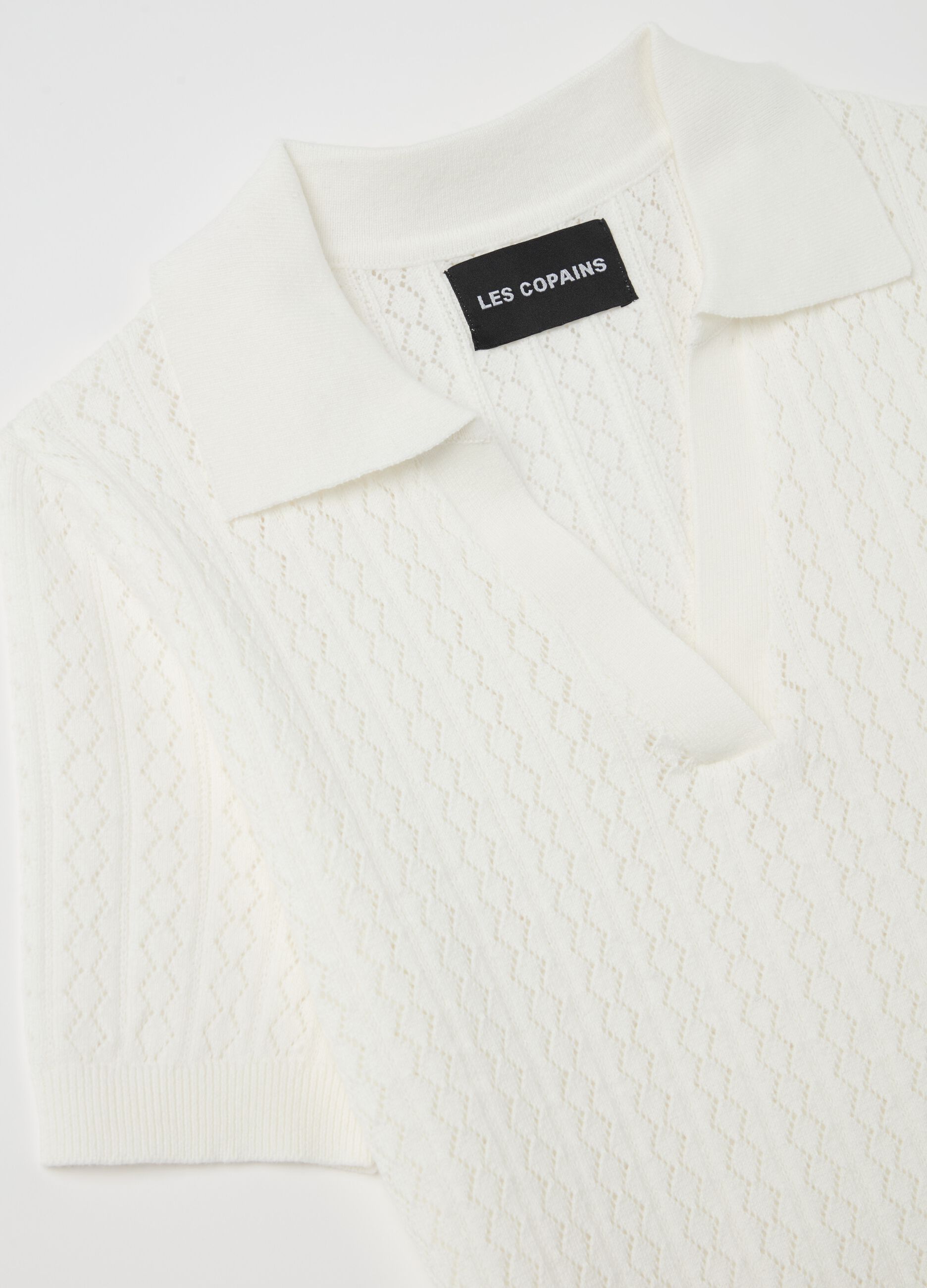 Pointelle T-shirt with polo neck