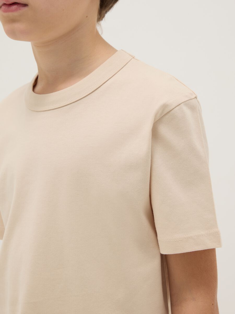 T-shirt girocollo beige da ragazzo in puro cotone over fit_2