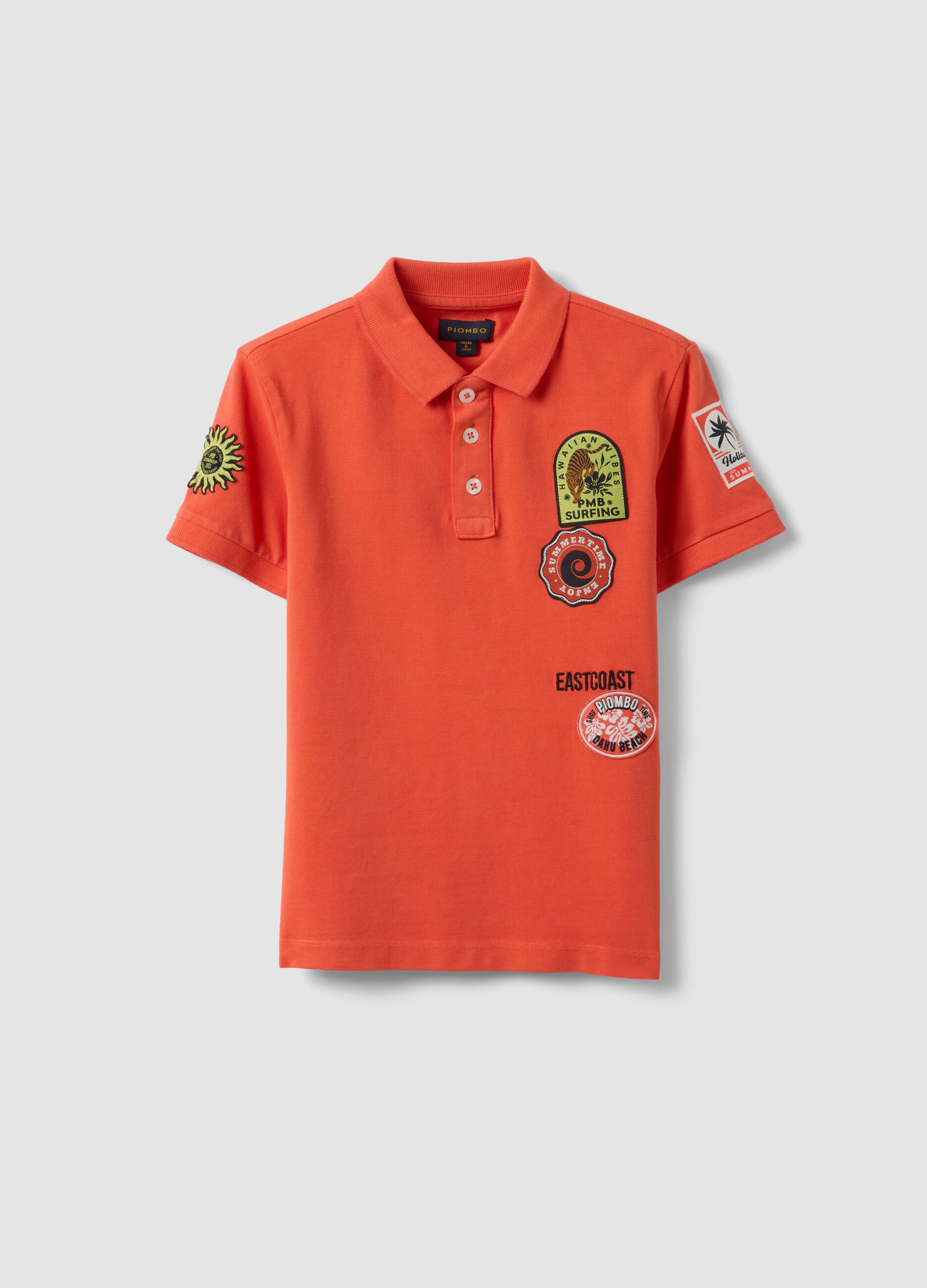 Orange pure cotton boys&rsquo; polo shirt, regular fit with patches