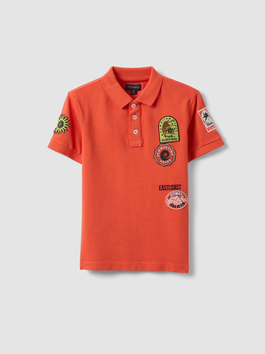 Orange pure cotton boys&rsquo; polo shirt, regular fit with patches_0