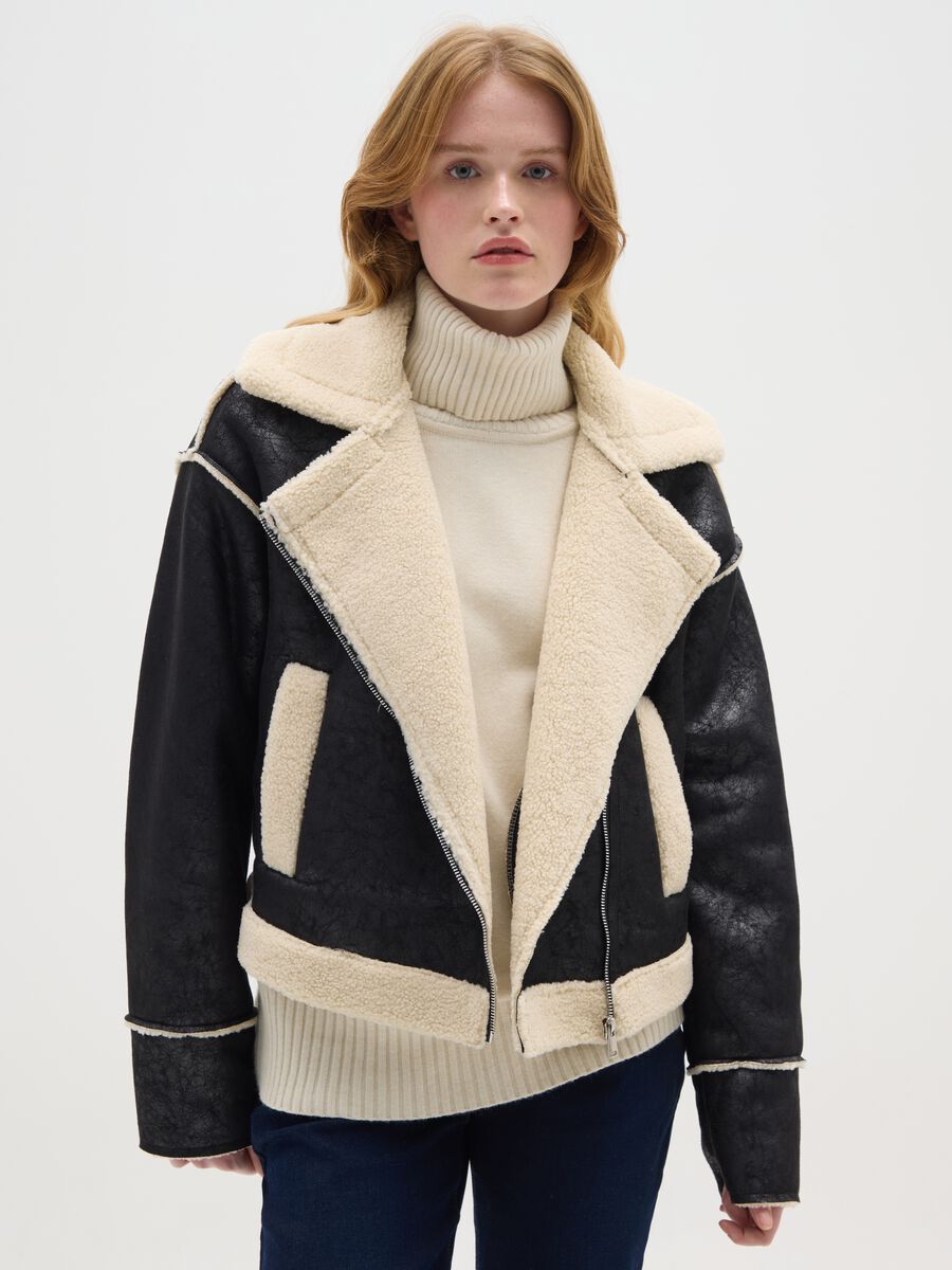 Giacca biker nera regular fit_0