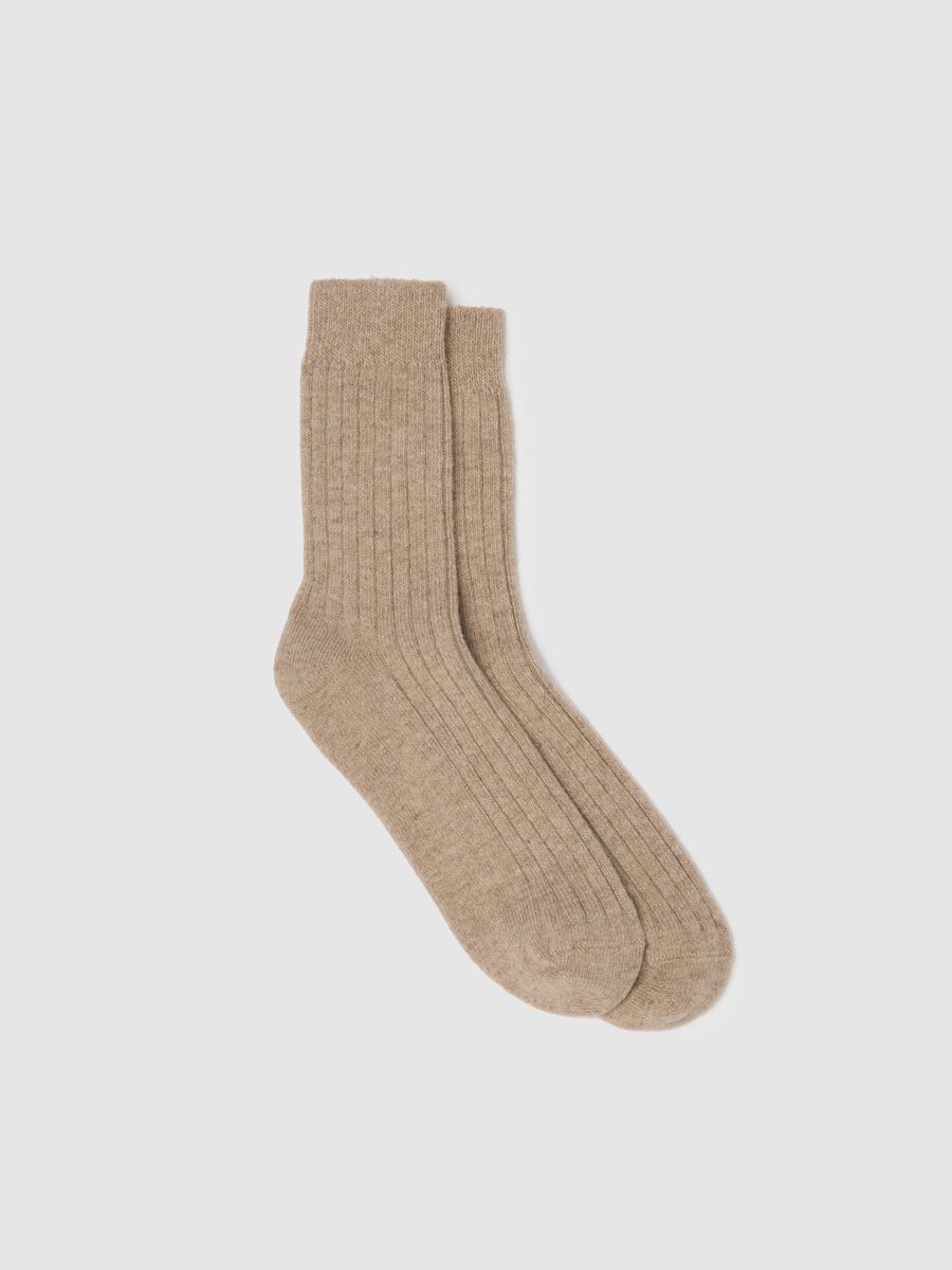 Long Beige Socks in Wool and Cashmere Blend_0