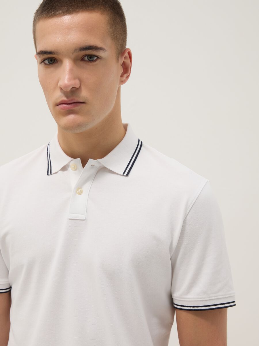 White stretch cotton polo shirt, regular fit_2